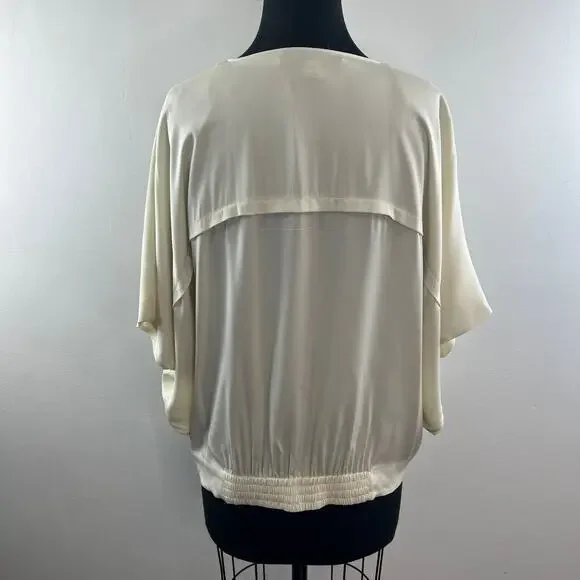 DVF Diane Von Furstenberg Ivory Pleated Blouse Silk Keyhole Neck Size M Medium - Picture 6 of 11